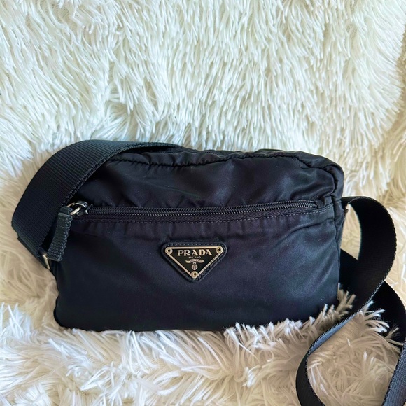 Prada Handbags - Prada Black Nylon Tessuto Leather Shoulder Bag